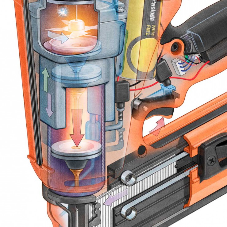 technical illustration nail gun detail